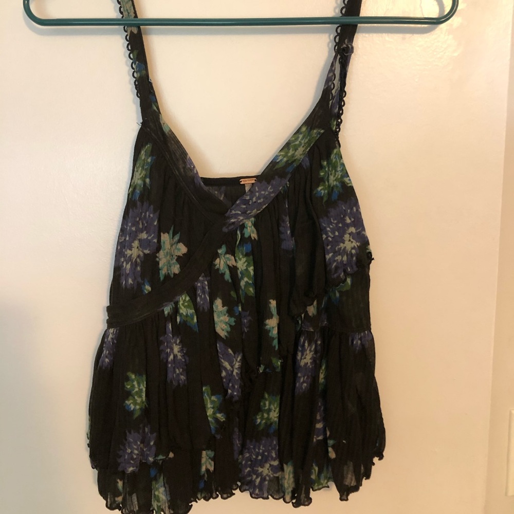Free People Floral Tank Cami Asymmetric Ruffle
